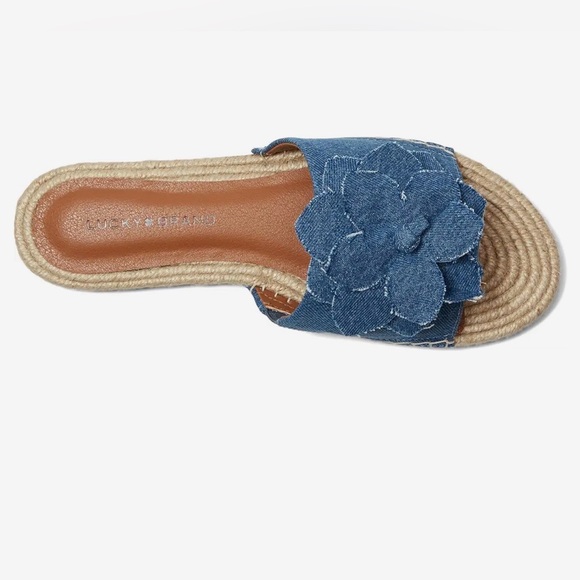NEW Lucky Brand Baricha Denim Floral Slide Sandals Sz 10 - Picture 2 of 7